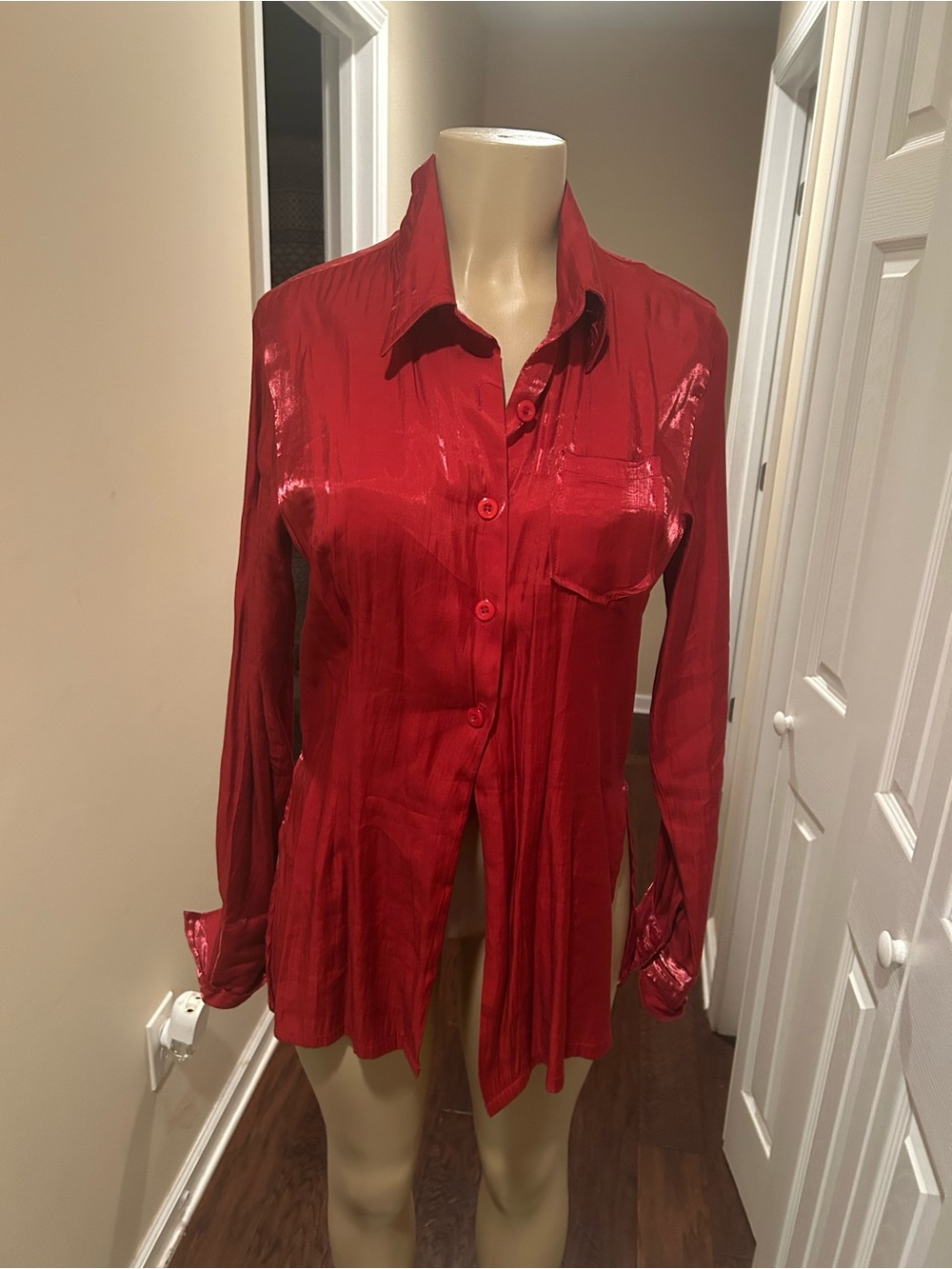 Long Vintage irredescent Button-Up Women's Blouse